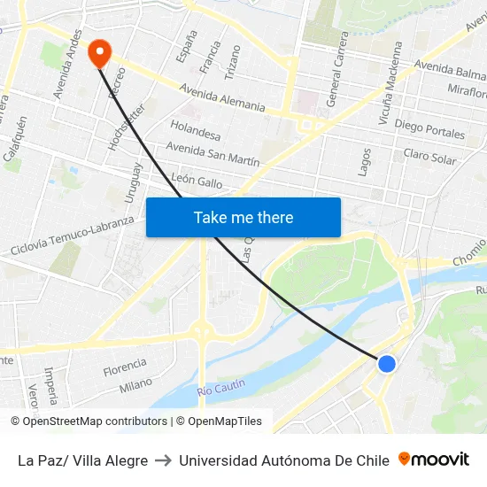 La Paz/ Villa Alegre to Universidad Autónoma De Chile map