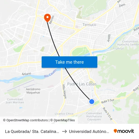 La Quebrada/ Sta. Catalina De Alejandría to Universidad Autónoma De Chile map
