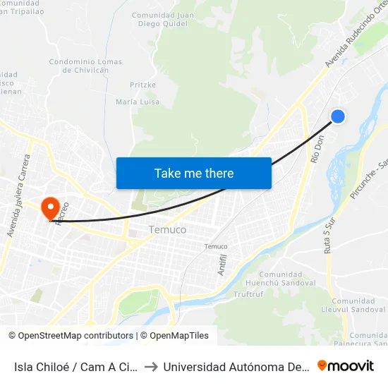 Isla Chiloé / Cam A Cisnes to Universidad Autónoma De Chile map