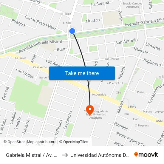 Gabriela Mistral / Av. Andes to Universidad Autónoma De Chile map