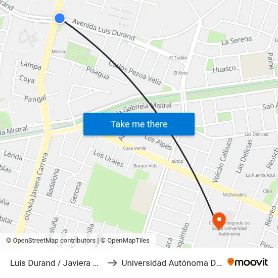 Luis Durand / Javiera Carrera to Universidad Autónoma De Chile map