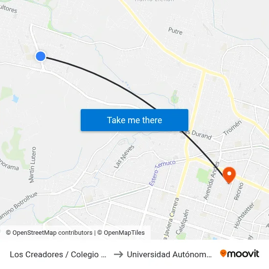 Los Creadores / Colegio Adventista to Universidad Autónoma De Chile map