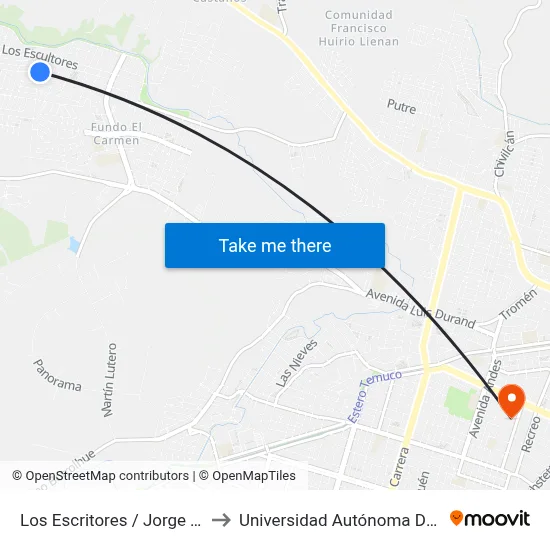 Los Escritores / Jorge Tellier to Universidad Autónoma De Chile map