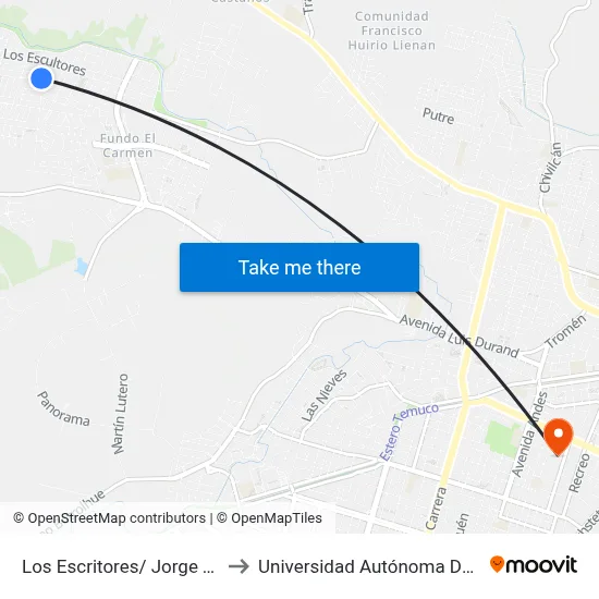 Los Escritores/ Jorge Teilier to Universidad Autónoma De Chile map