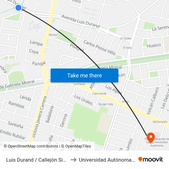 Luis Durand / Callejón Sin Nombre to Universidad Autónoma De Chile map