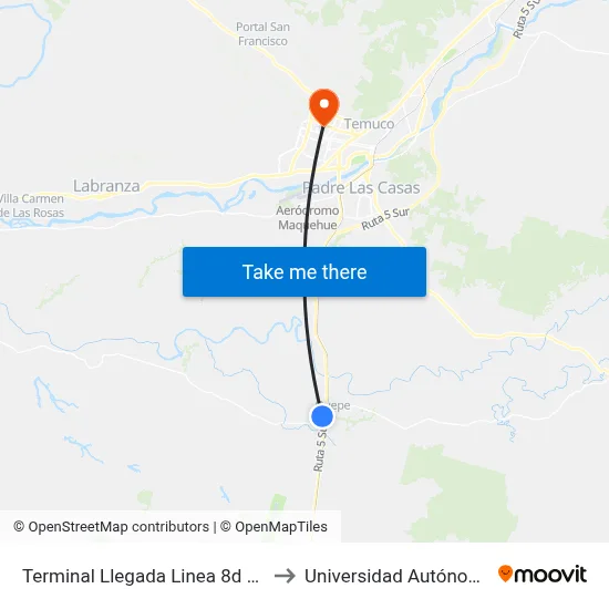 Terminal Llegada Linea 8d / S-464 Km 0,1 to Universidad Autónoma De Chile map