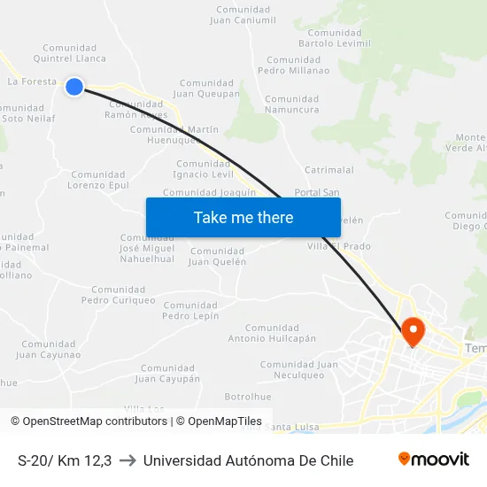S-20/ Km 12,3 to Universidad Autónoma De Chile map