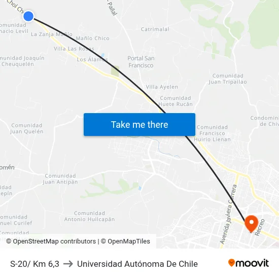 S-20/ Km 6,3 to Universidad Autónoma De Chile map