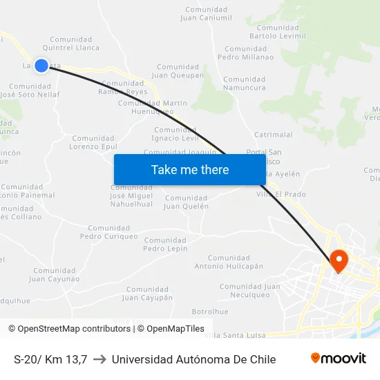 S-20/ Km 13,7 to Universidad Autónoma De Chile map