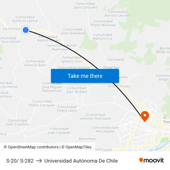 S-20/ S-282 to Universidad Autónoma De Chile map