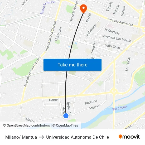 Milano/ Mantua to Universidad Autónoma De Chile map