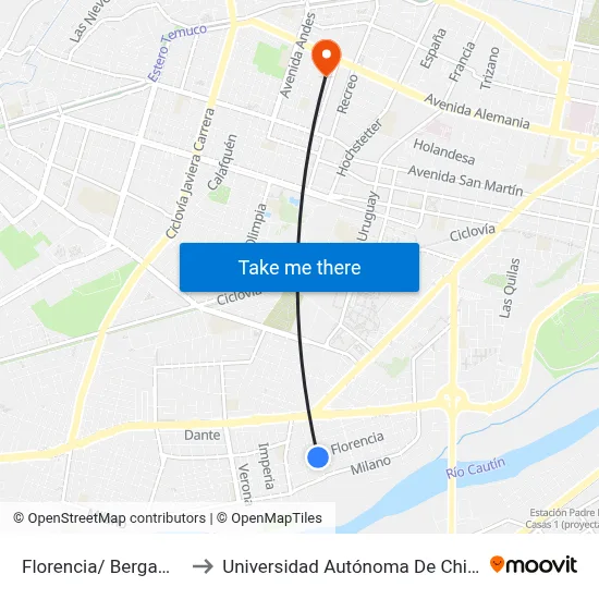 Florencia/ Bergamo to Universidad Autónoma De Chile map