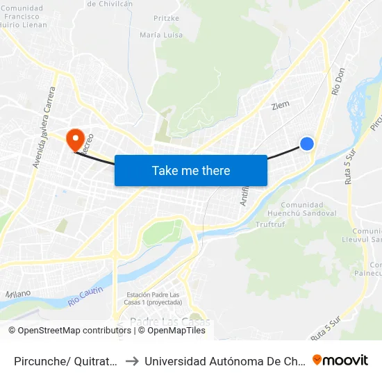 Pircunche/ Quitratúe to Universidad Autónoma De Chile map