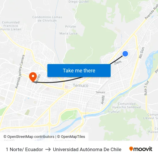 1 Norte/ Ecuador to Universidad Autónoma De Chile map