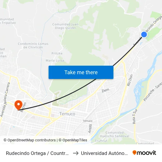 Rudecindo Ortega / Country Club Temuco to Universidad Autónoma De Chile map