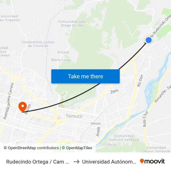 Rudecindo Ortega / Cam Monteverde to Universidad Autónoma De Chile map