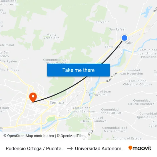 Rudencio Ortega / Puente Río Cautín to Universidad Autónoma De Chile map