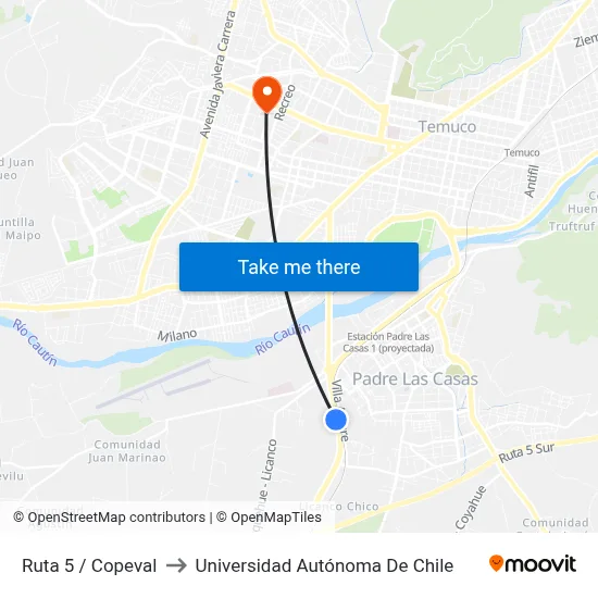 Ruta 5 / Copeval to Universidad Autónoma De Chile map
