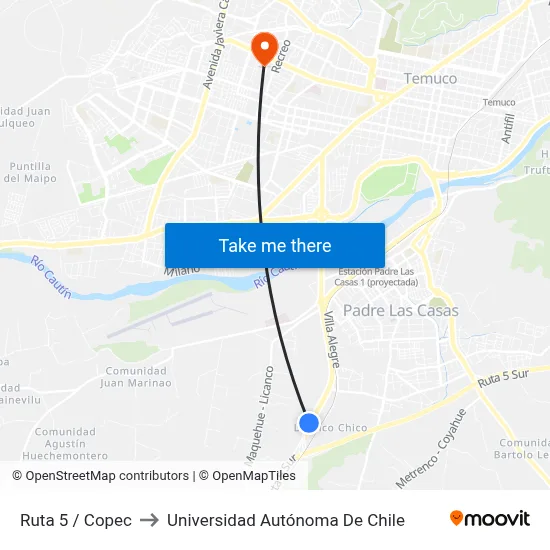 Ruta 5 / Copec to Universidad Autónoma De Chile map