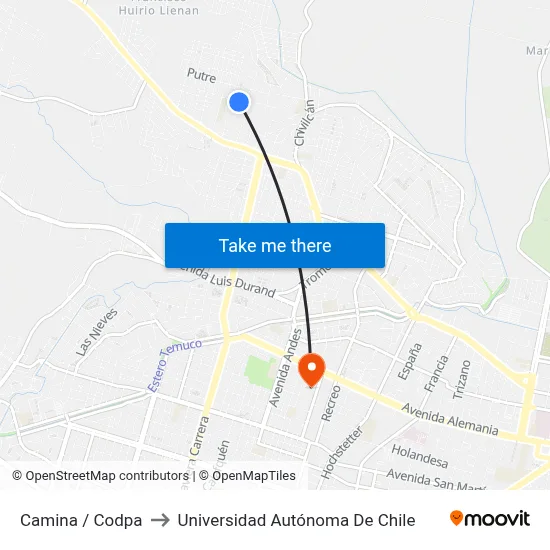 Camina / Codpa to Universidad Autónoma De Chile map