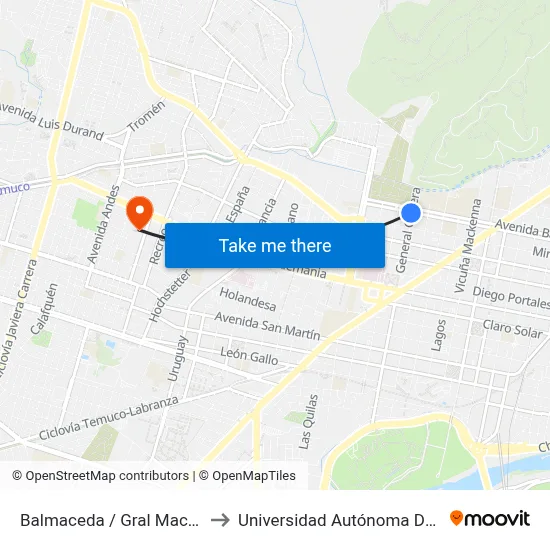 Balmaceda / Gral Mackenna to Universidad Autónoma De Chile map