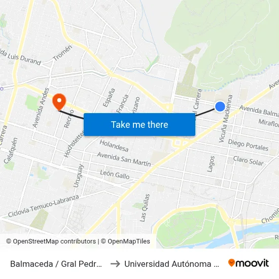 Balmaceda / Gral Pedro Lagos to Universidad Autónoma De Chile map