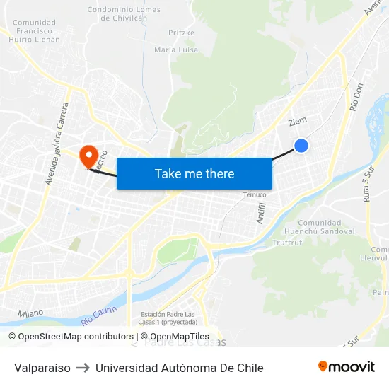Valparaíso to Universidad Autónoma De Chile map