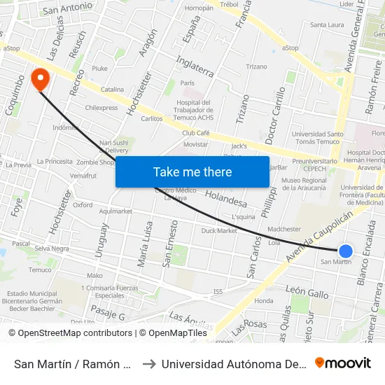 San Martín / Ramón Freiré to Universidad Autónoma De Chile map