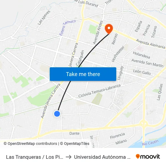 Las Tranqueras / Los Pioneros to Universidad Autónoma De Chile map