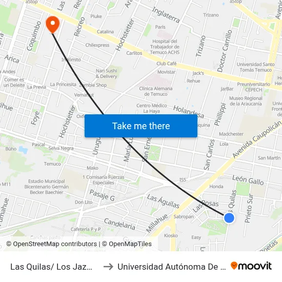 Las Quilas/ Los Jazmines to Universidad Autónoma De Chile map