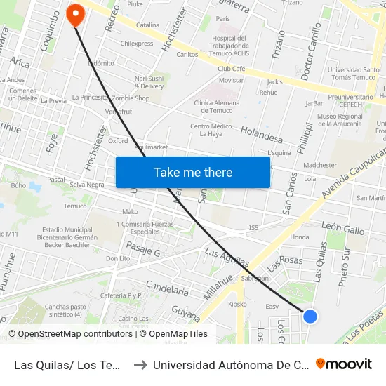 Las Quilas/ Los Temos to Universidad Autónoma De Chile map