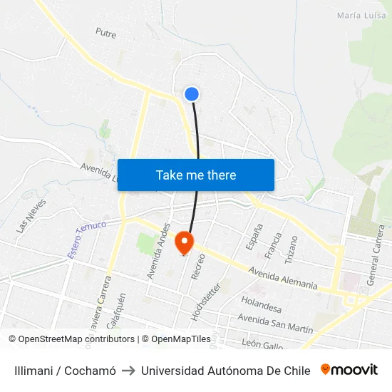 Illimani / Cochamó to Universidad Autónoma De Chile map