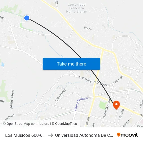 Los Músicos 600-642 to Universidad Autónoma De Chile map