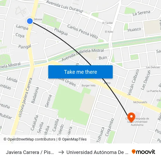 Javiera Carrera / Pisagua to Universidad Autónoma De Chile map