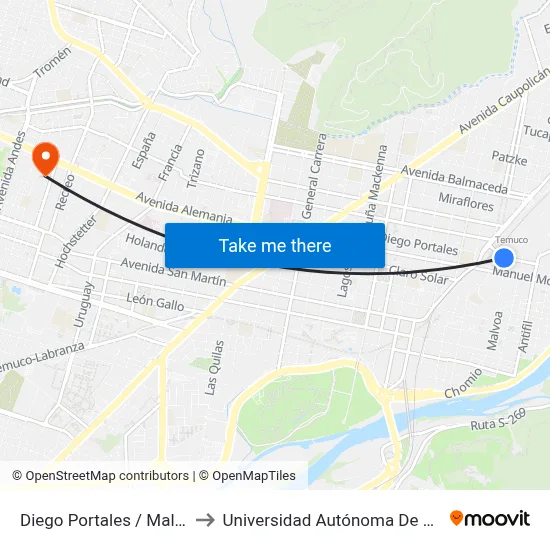 Diego Portales / Malvoa to Universidad Autónoma De Chile map