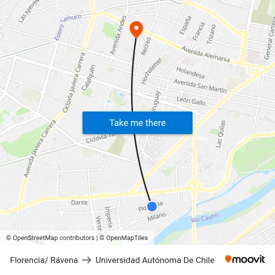 Florencia/ Rávena to Universidad Autónoma De Chile map