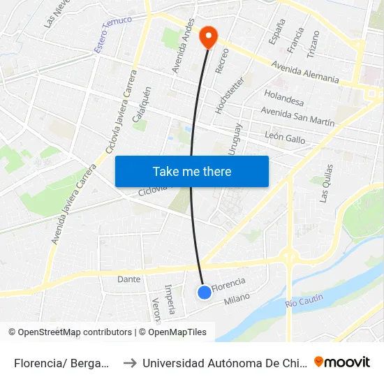 Florencia/ Bergamo to Universidad Autónoma De Chile map