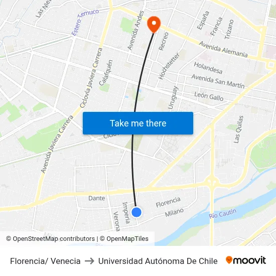 Florencia/ Venecia to Universidad Autónoma De Chile map