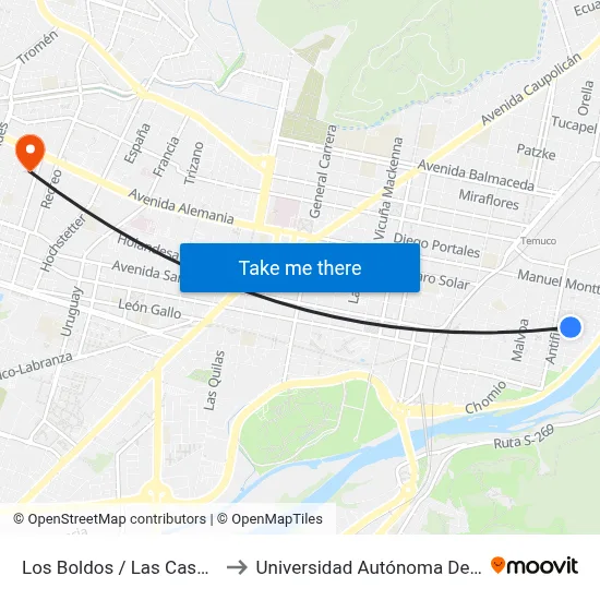 Los Boldos / Las Cascadas to Universidad Autónoma De Chile map