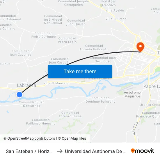 San Esteban / Horizonte to Universidad Autónoma De Chile map