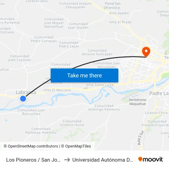 Los Pioneros / San Joaquín to Universidad Autónoma De Chile map