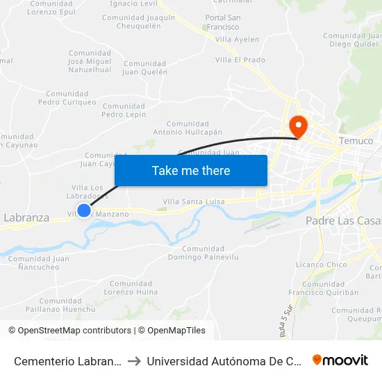 Cementerio Labranza to Universidad Autónoma De Chile map