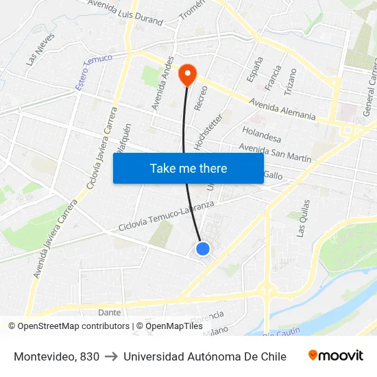 Montevideo, 830 to Universidad Autónoma De Chile map