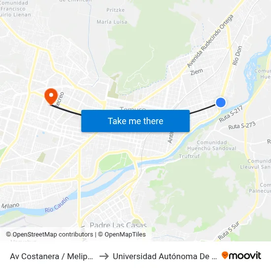 Av Costanera / Melipeuco to Universidad Autónoma De Chile map