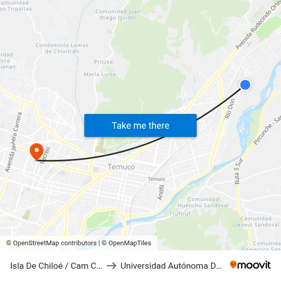 Isla De Chiloé / Cam Cisnes to Universidad Autónoma De Chile map