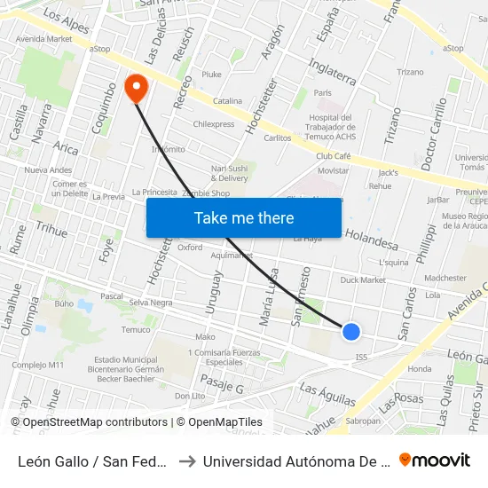 León Gallo / San Federico to Universidad Autónoma De Chile map