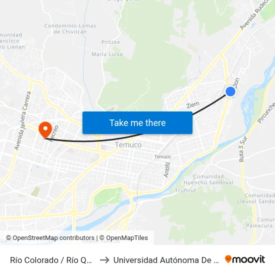 Río Colorado / Río Quepe to Universidad Autónoma De Chile map