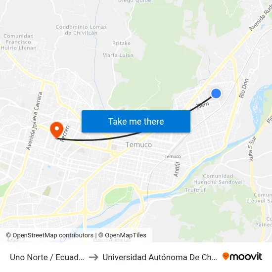 Uno Norte / Ecuador to Universidad Autónoma De Chile map