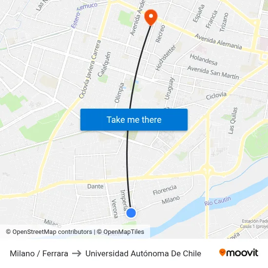 Milano / Ferrara to Universidad Autónoma De Chile map