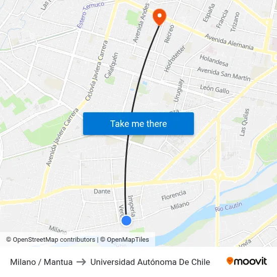 Milano / Mantua to Universidad Autónoma De Chile map